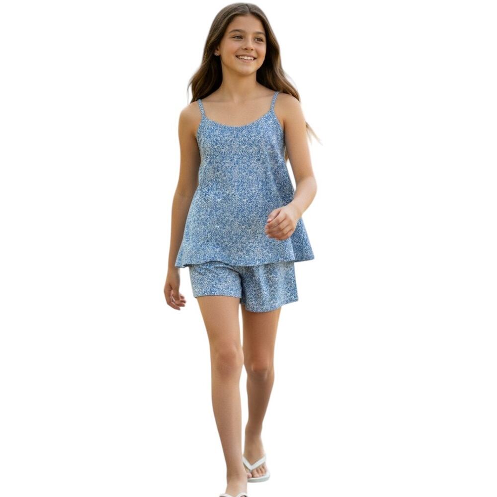 Carters Kids 2 Piece Short Set, Blue and White, Girls, Size 8/8A